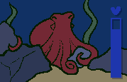 A drawing of a red octopus